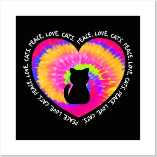 Peace Love Cats Rainbow Tie Dye Cat Lover Posters and Art